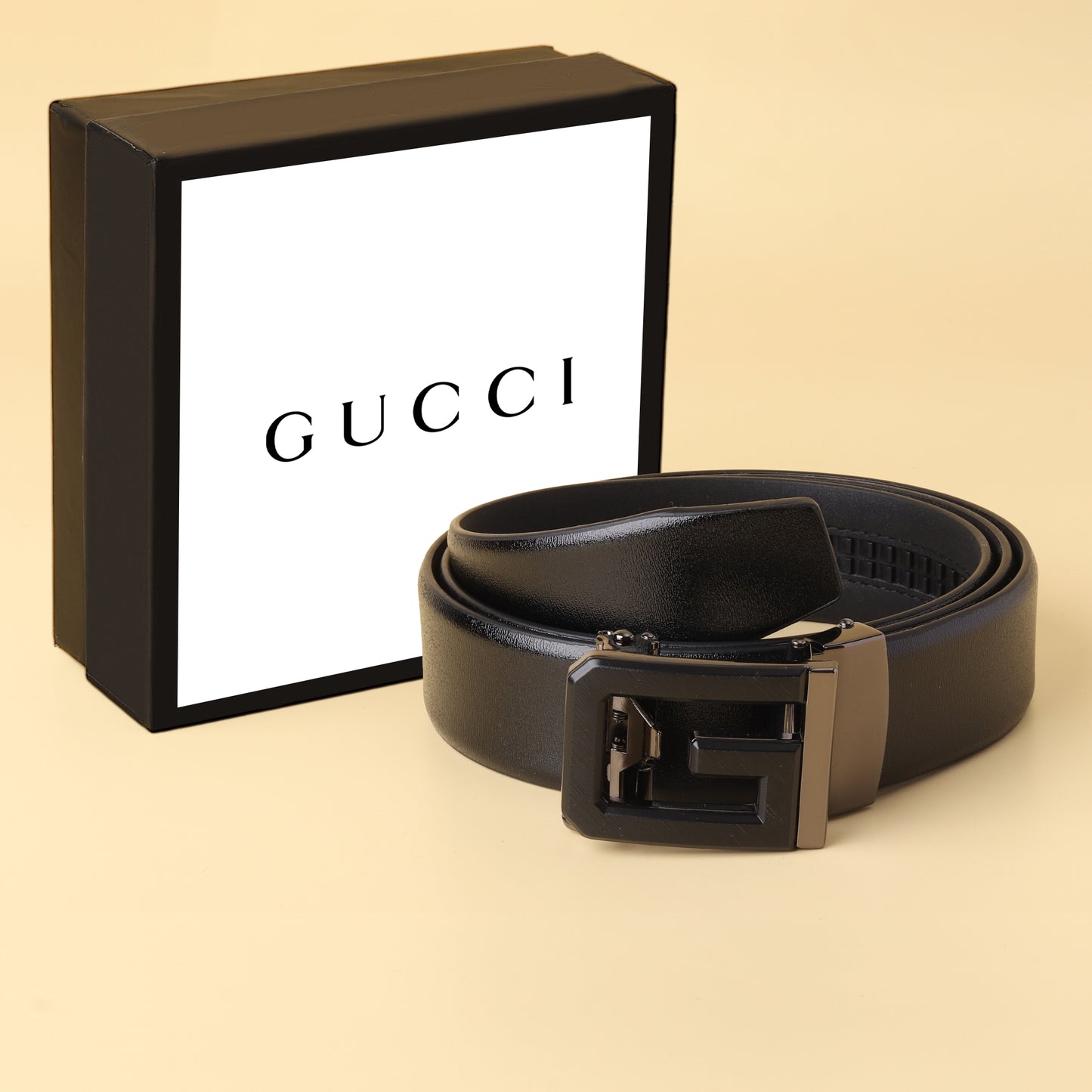 Black G-Buckle Leather Belt