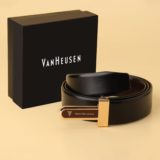 Luxe Reversible Leather Belt with Gold-Tone Buckle