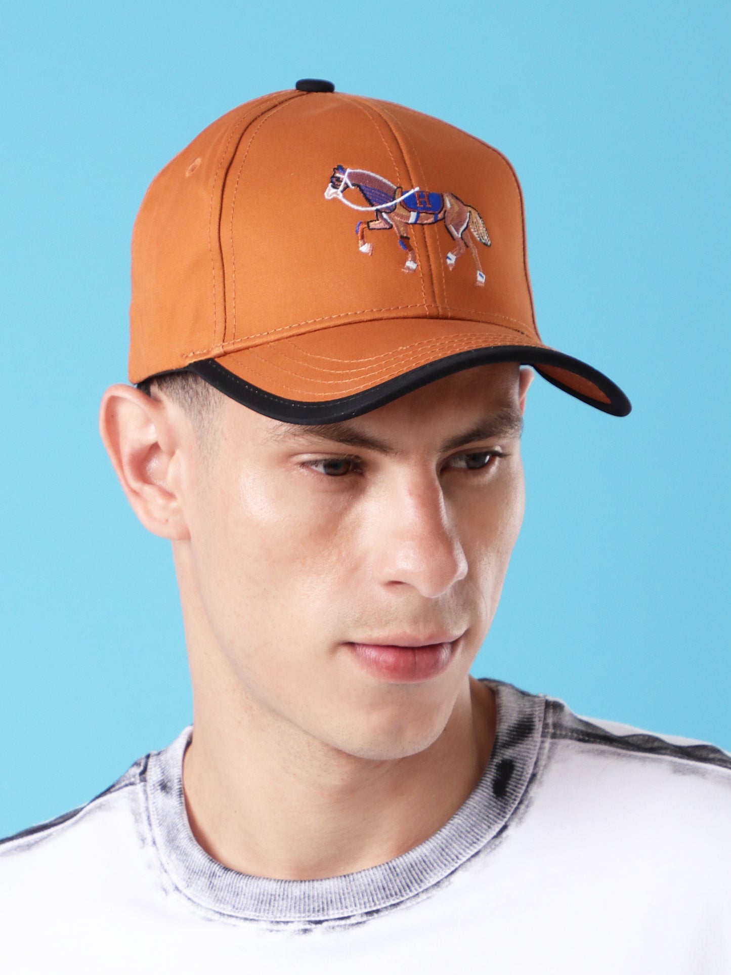 Orange Embroidered Horse Baseball Cap