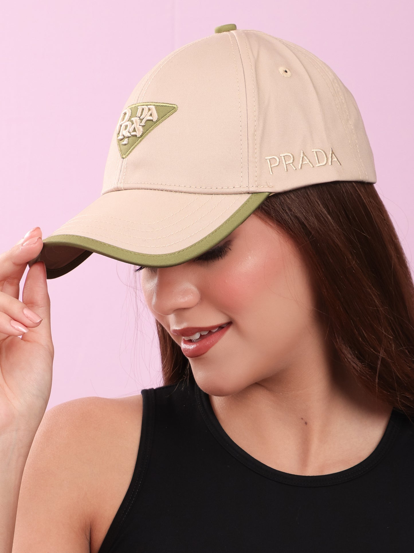 Beige & Olive Green Logo Cap