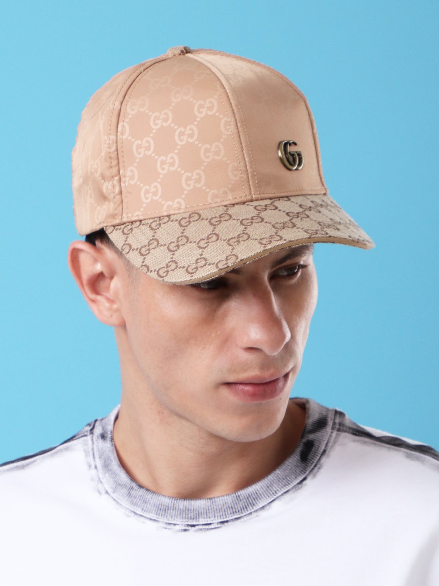 Luxury Beige GG Monogram Cap – Designer Streetwear Style