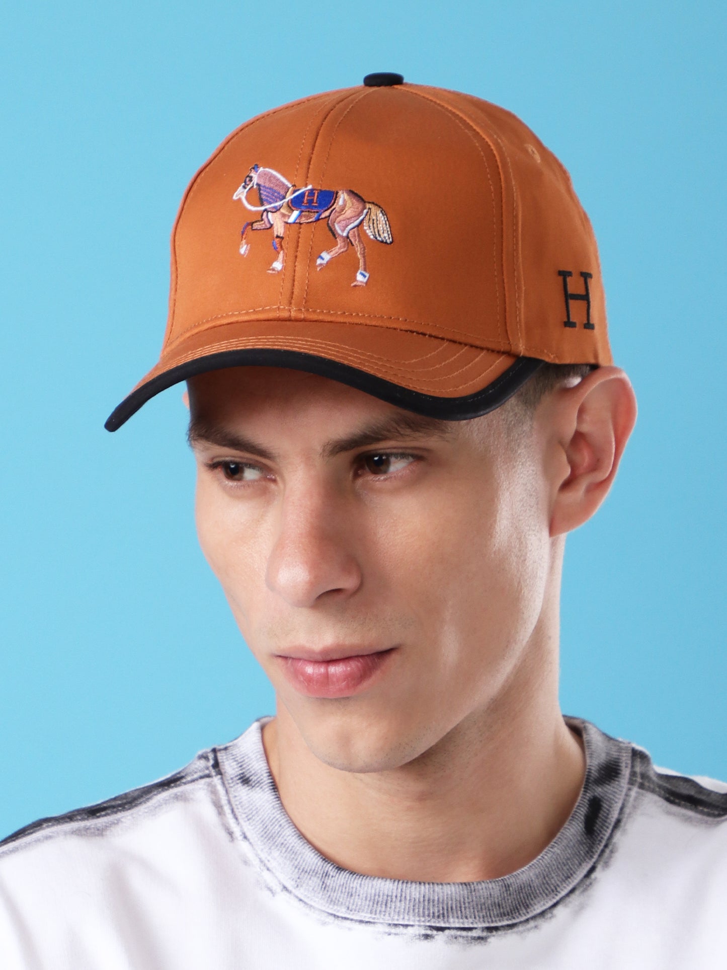 Orange Embroidered Horse Baseball Cap