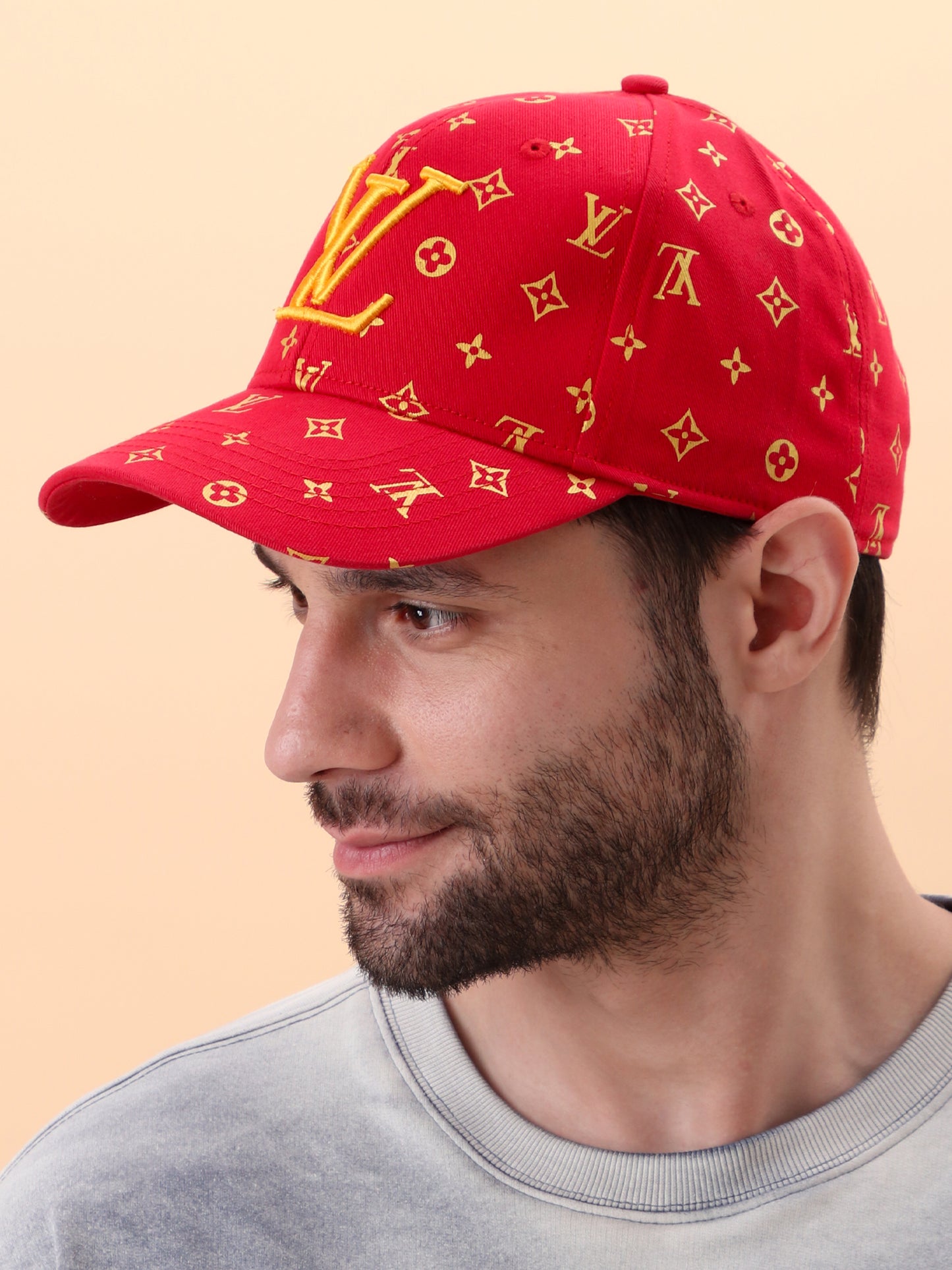 Vuitton Monogram Red & Gold Cap