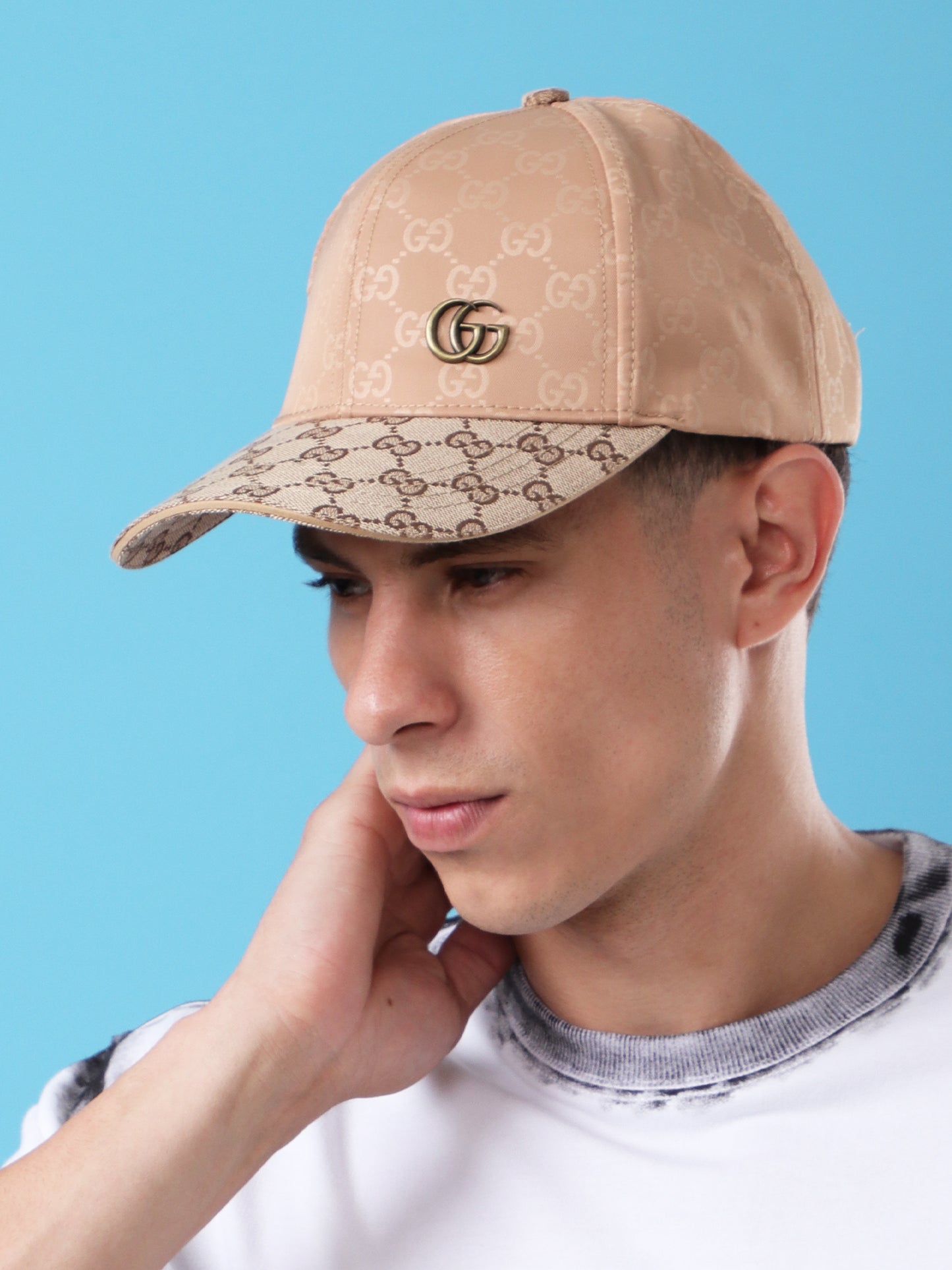 Luxury Beige GG Monogram Cap – Designer Streetwear Style