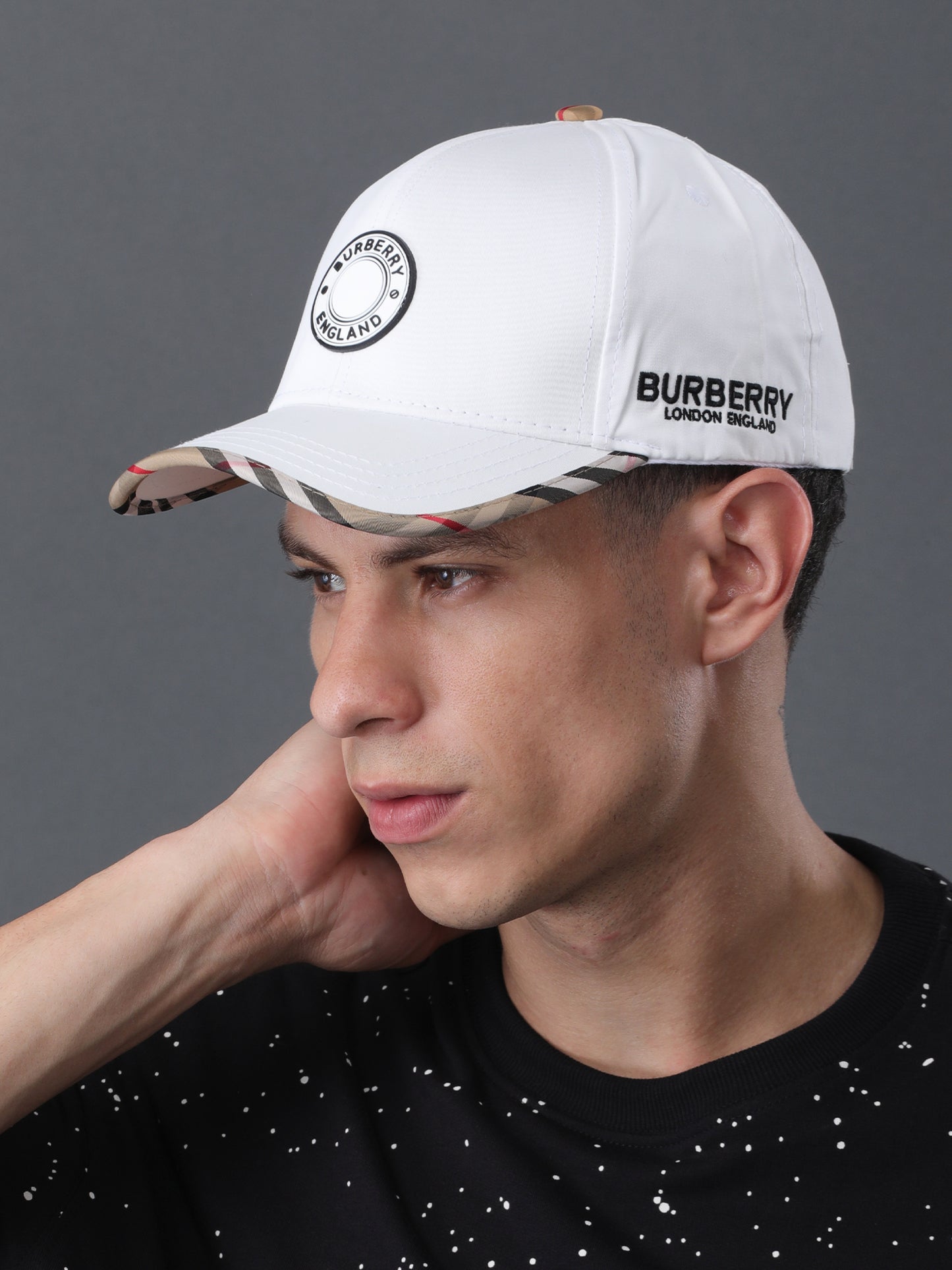 White Designer Cap β Classic Checks, Modern Street Vibes