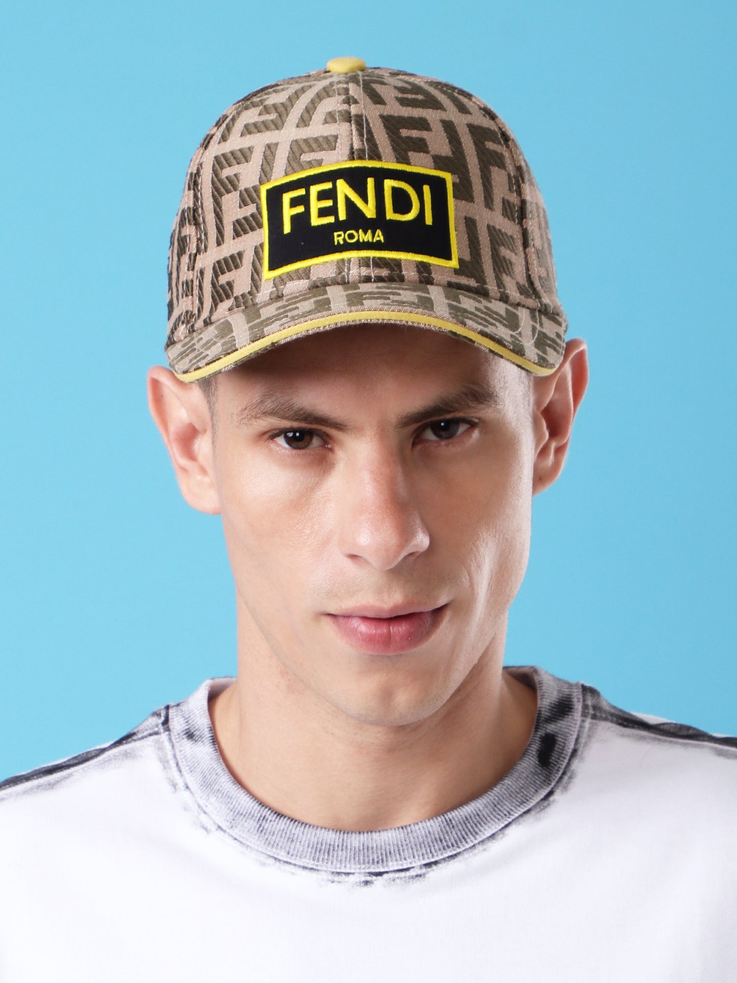 Roma Monogram Print Baseball Cap with Yellow Logo Patch