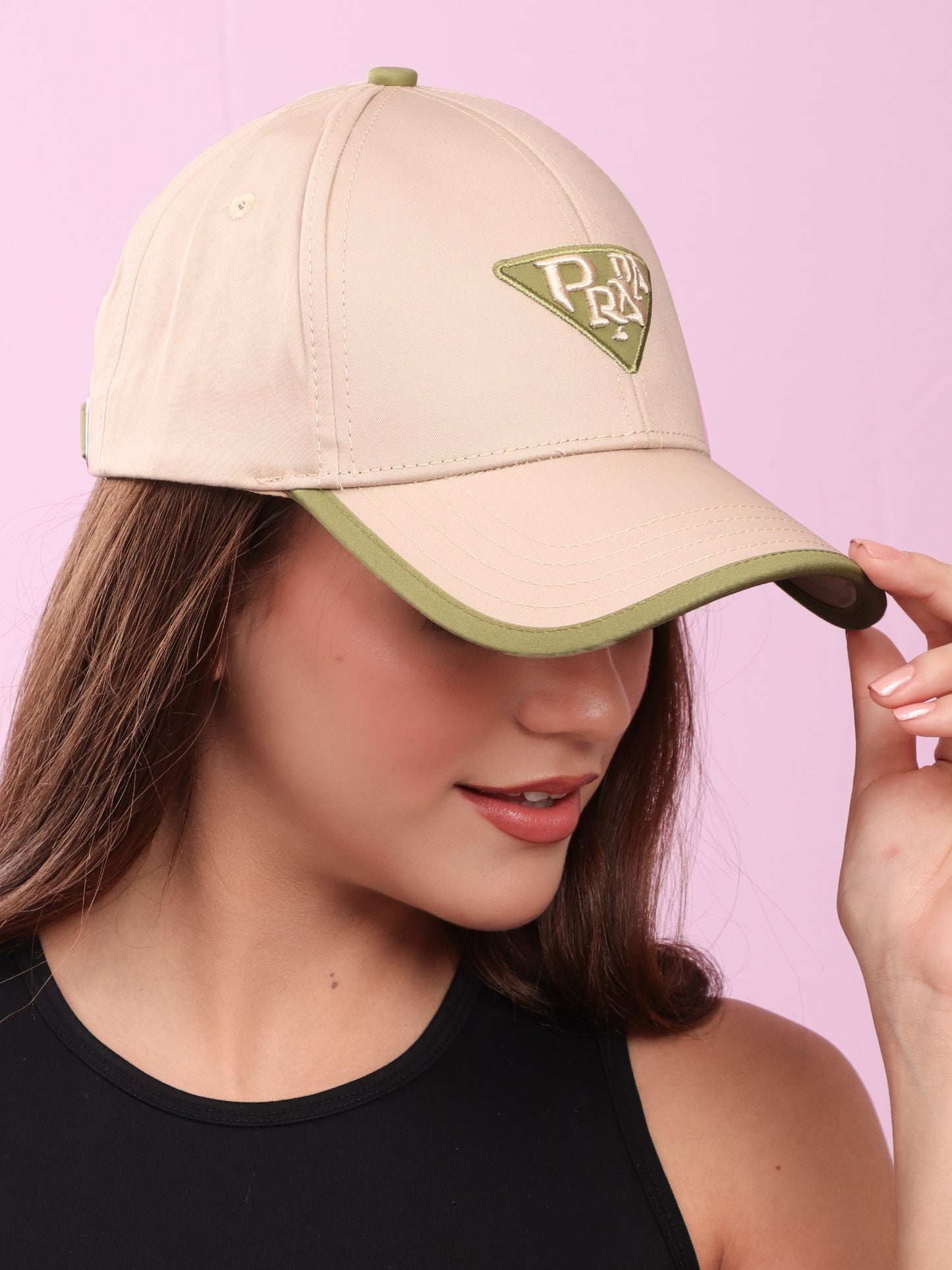 Beige & Olive Green Logo Cap