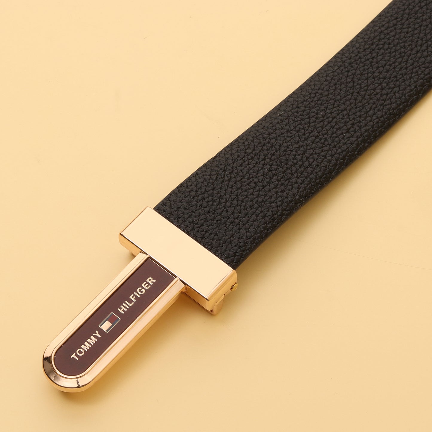 Leather Belt with Gold-Tone Buckle