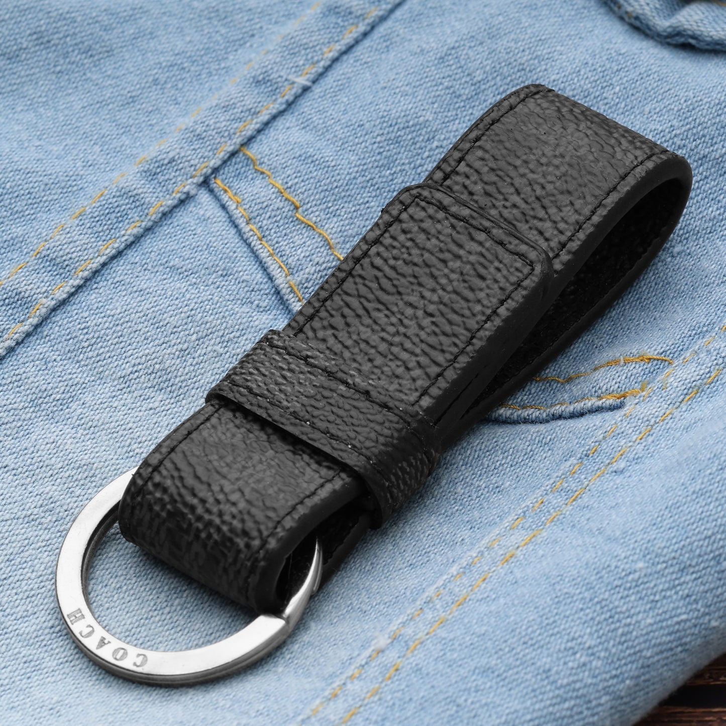 Classic Black Leather Keychain