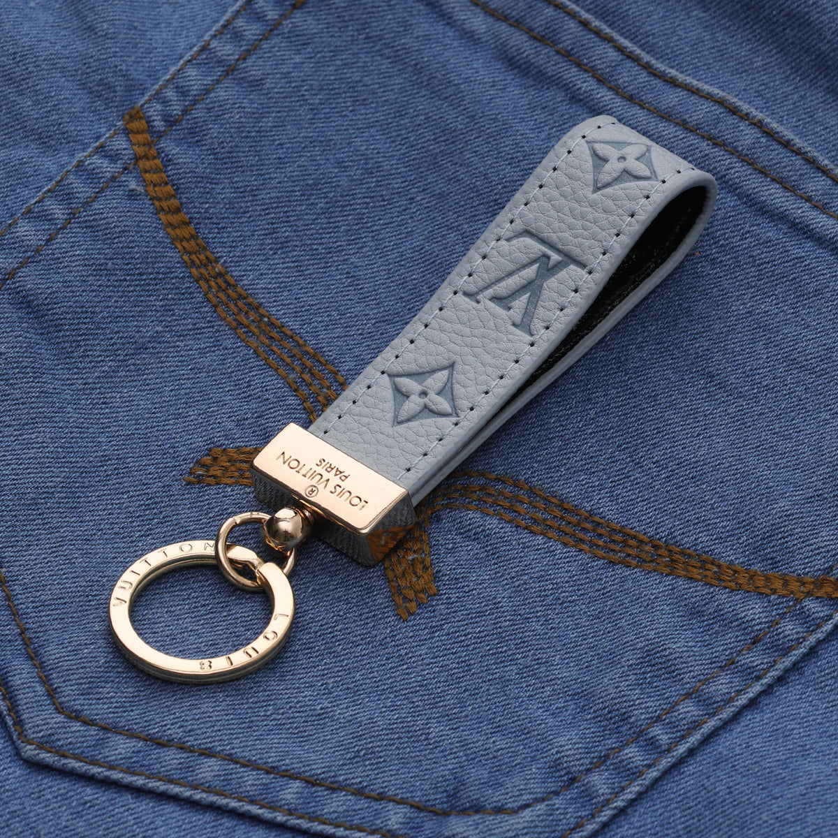 Frost Blue Embossed Signature Loop Keychain
