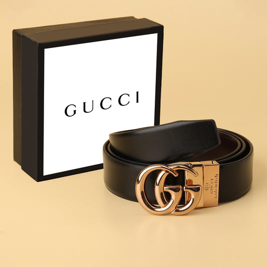 GG Reversible Leather Belt – Rose Gold Buckle