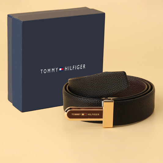 Leather Belt with Gold-Tone Buckle