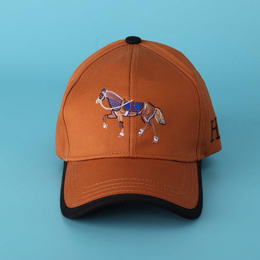 Orange Embroidered Horse Baseball Cap