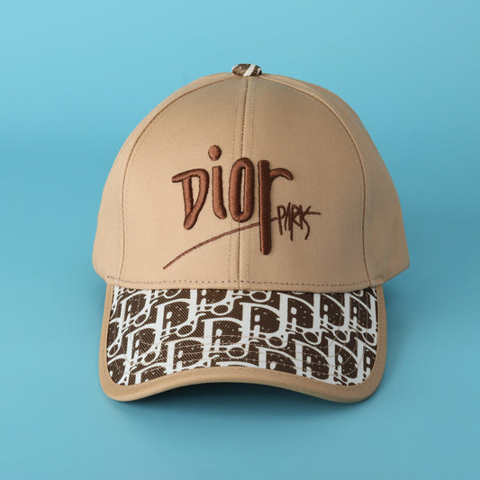 Beige Baseball Cap with Contrast Logo and Monogram Visor