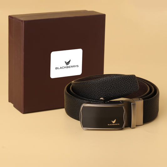 Blackberrys Reversible Black Textured Leather Belt