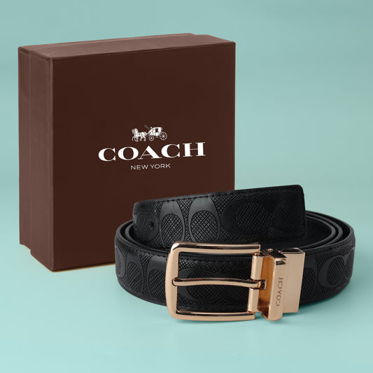 Onyx Embossed Rose-Gold Buckle Belt