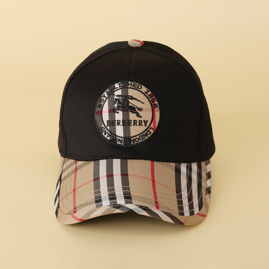 Black Check Baseball Cap with Equestrian Knight Logo Patch