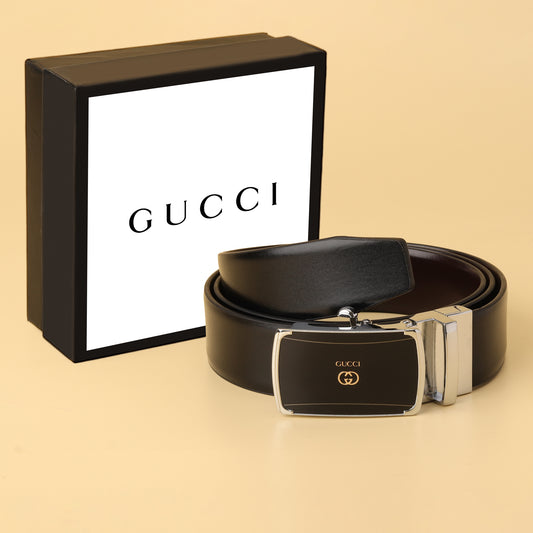 conic Silver-Buckle Reversible Leather Belt