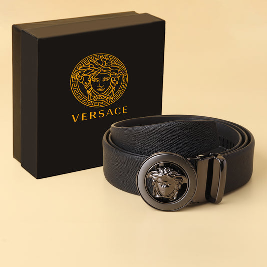 Medusa Buckle Leather Belt