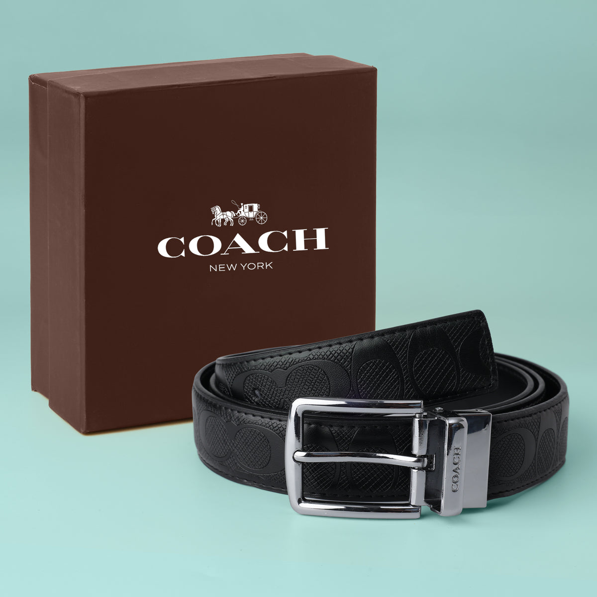 Onyx Embossed Silver Buckle Belt