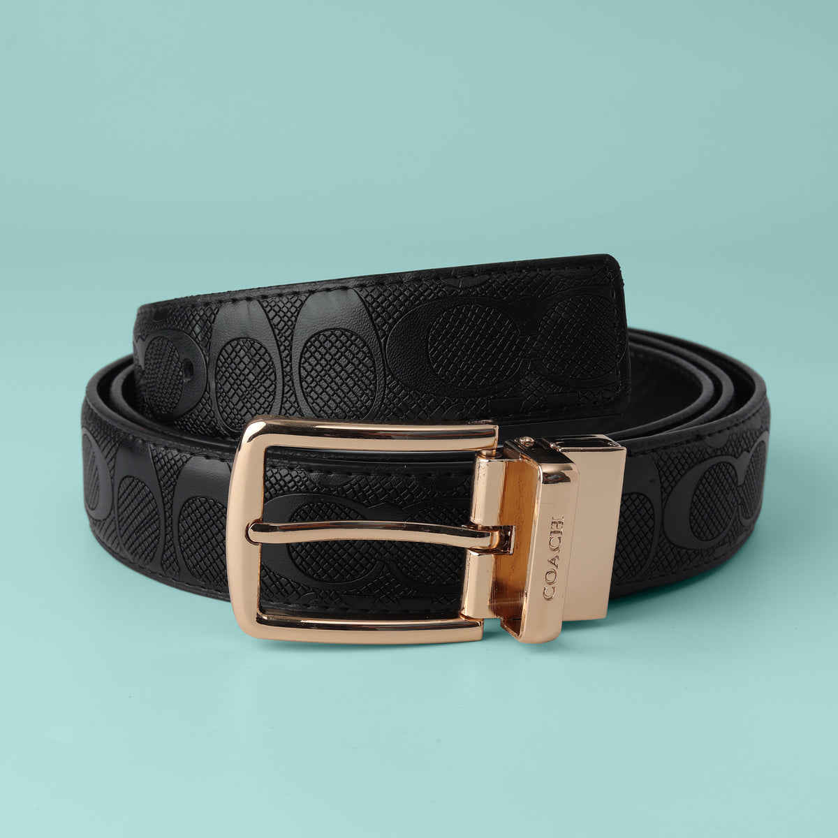 Onyx Embossed Rose-Gold Buckle Belt