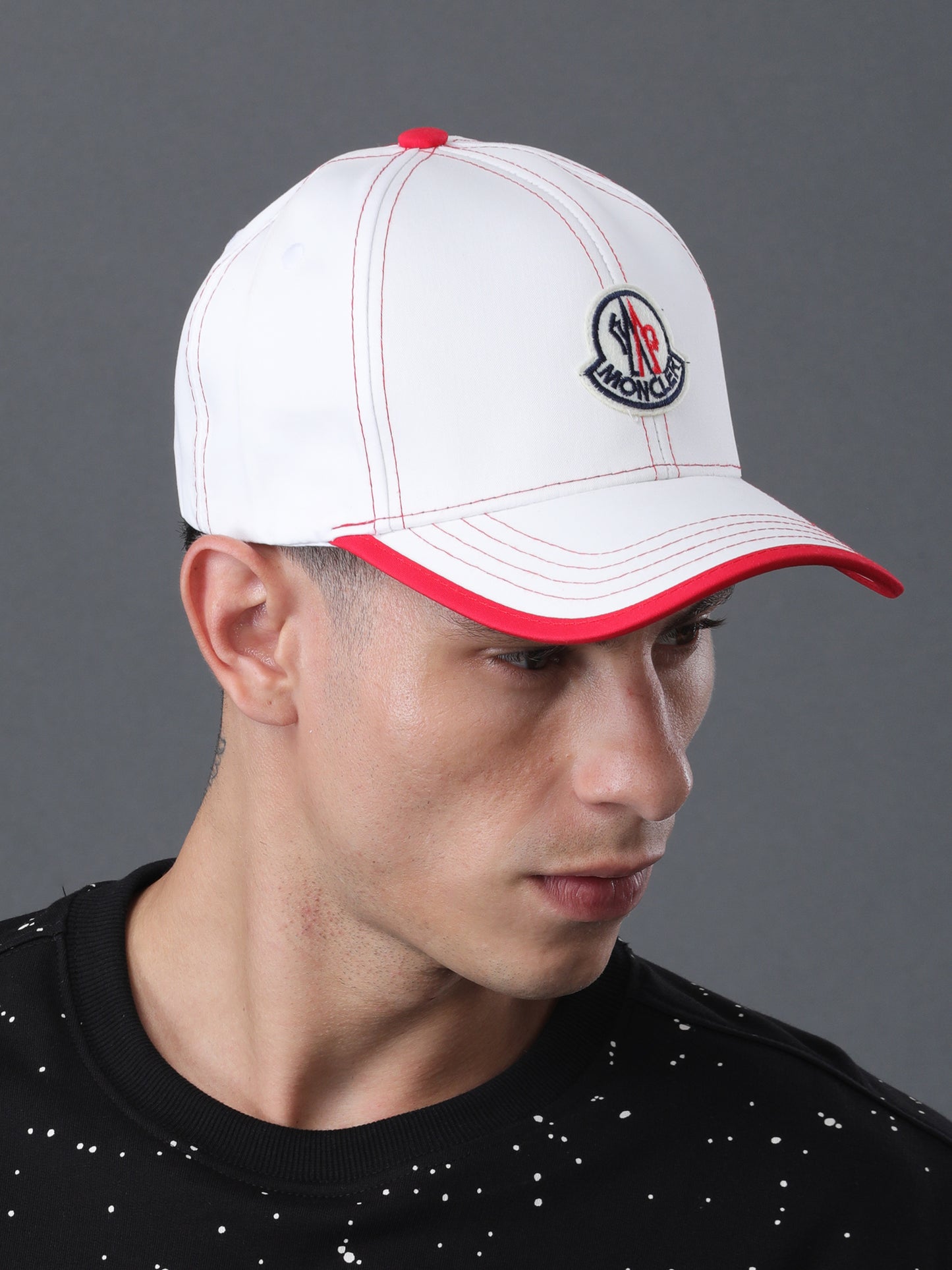 White & Red Designer Cap – Bold Luxury, Street Cool Vibes