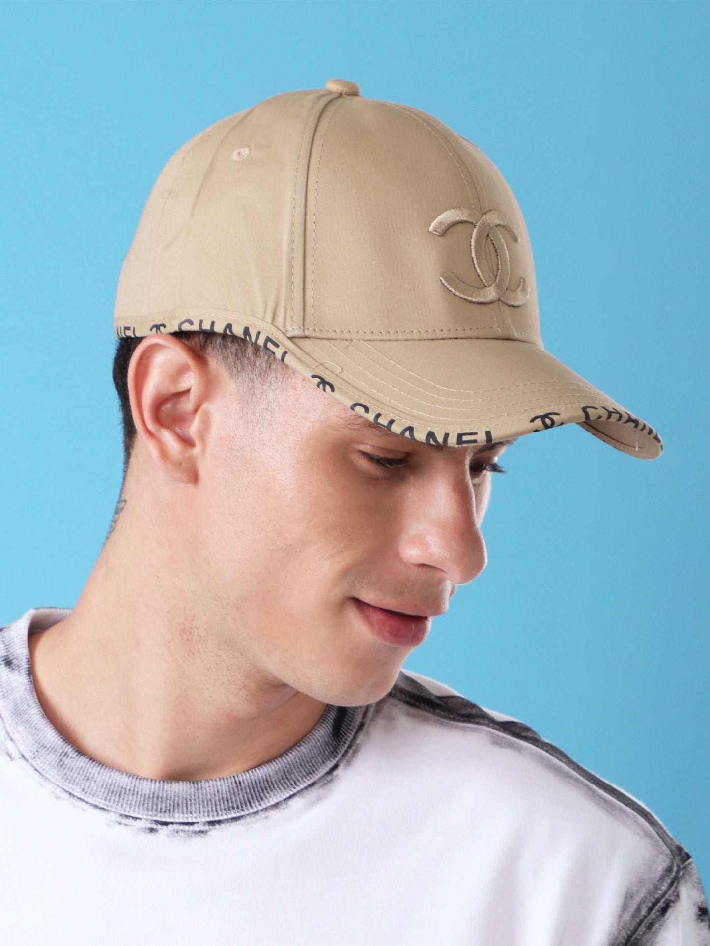 Chanel Beige Baseball Cap | Luxury Designer Embroidered CC Logo Hat for Men & Women | Adjustable Streetwear Cap