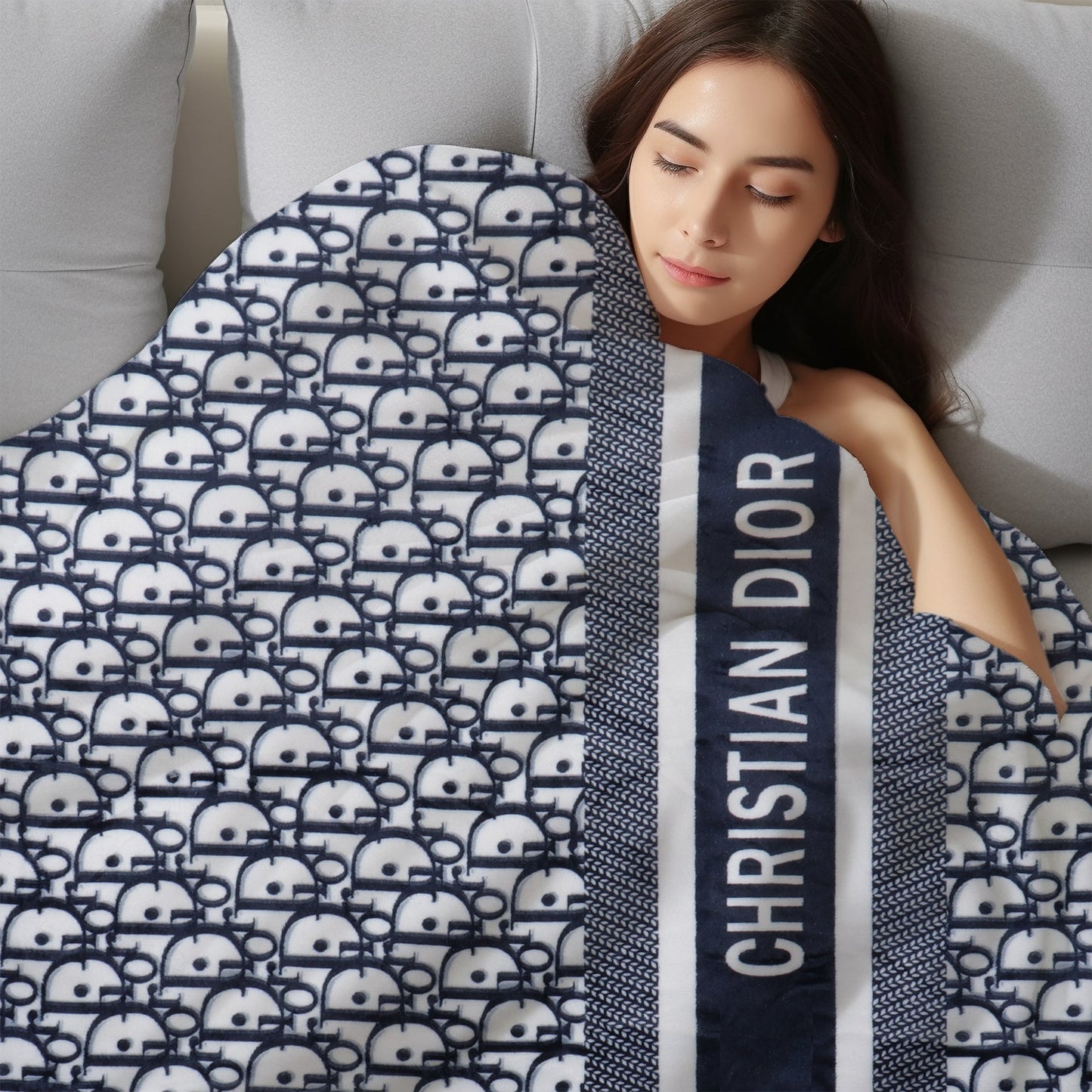 Navy Monogram Blanket