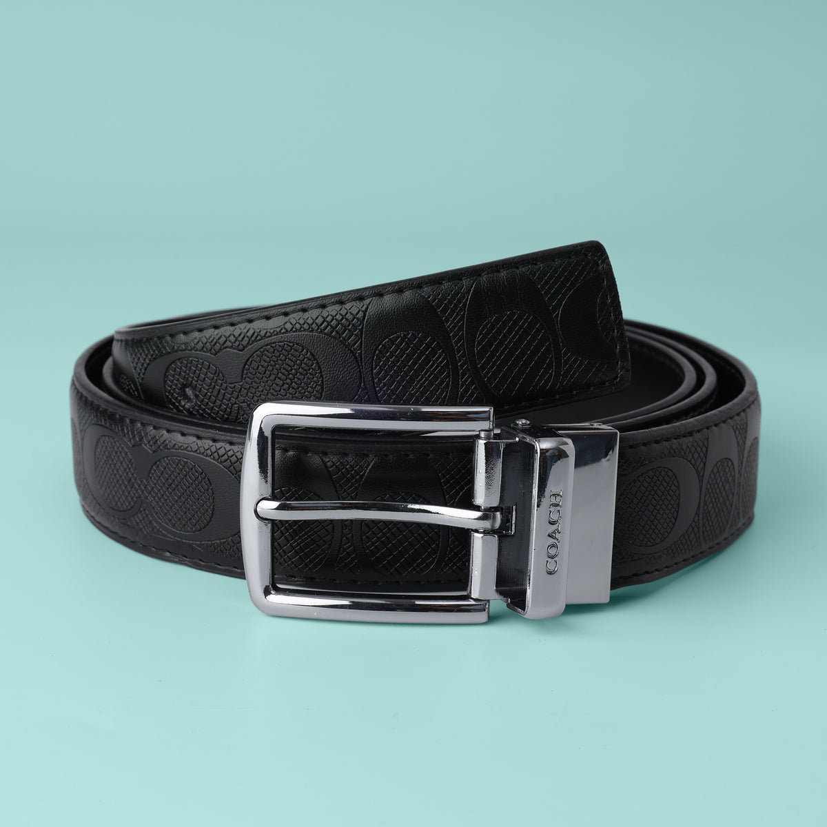 Onyx Embossed Silver Buckle Belt