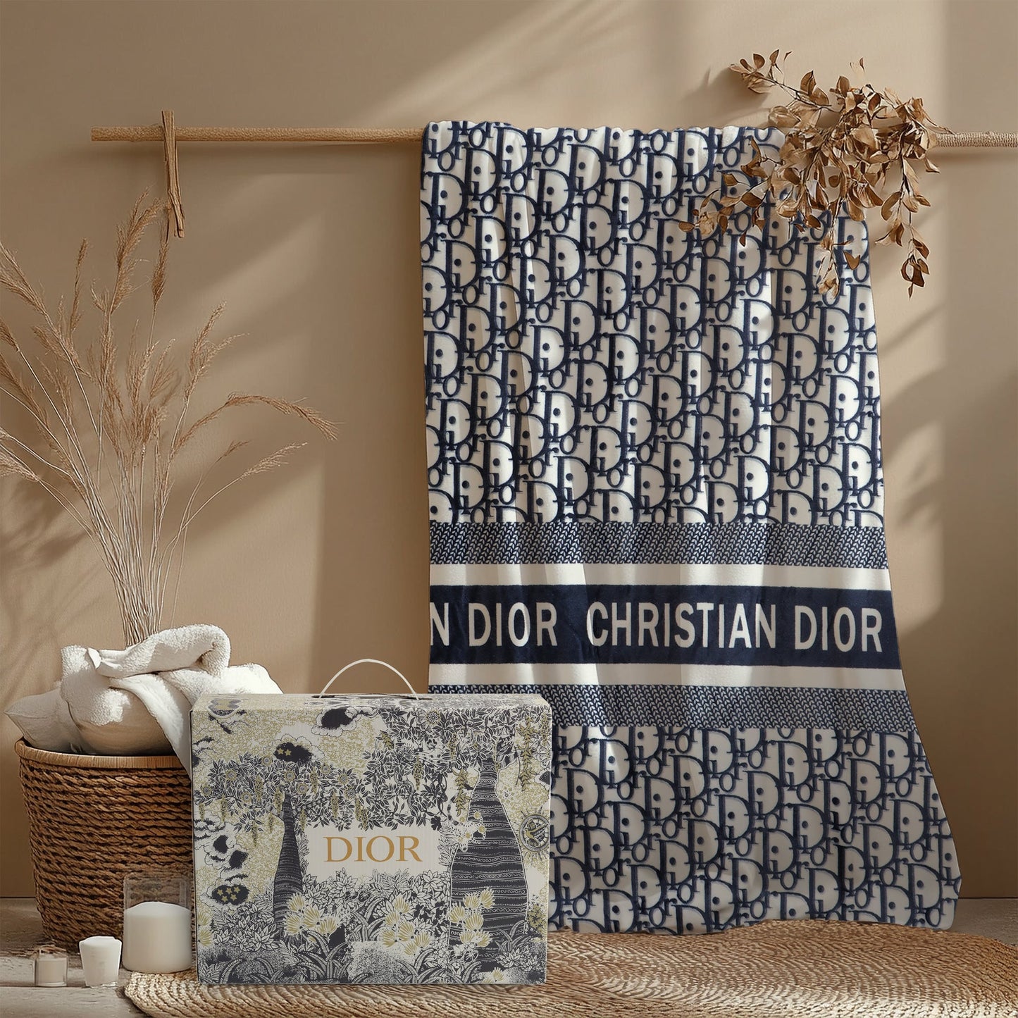 Navy Monogram Blanket