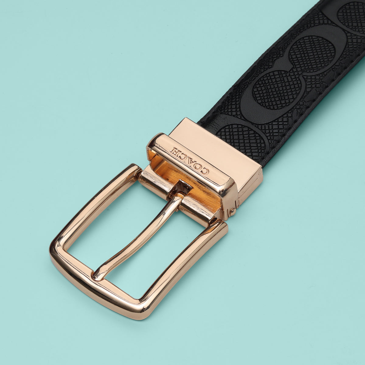 Onyx Embossed Rose-Gold Buckle Belt