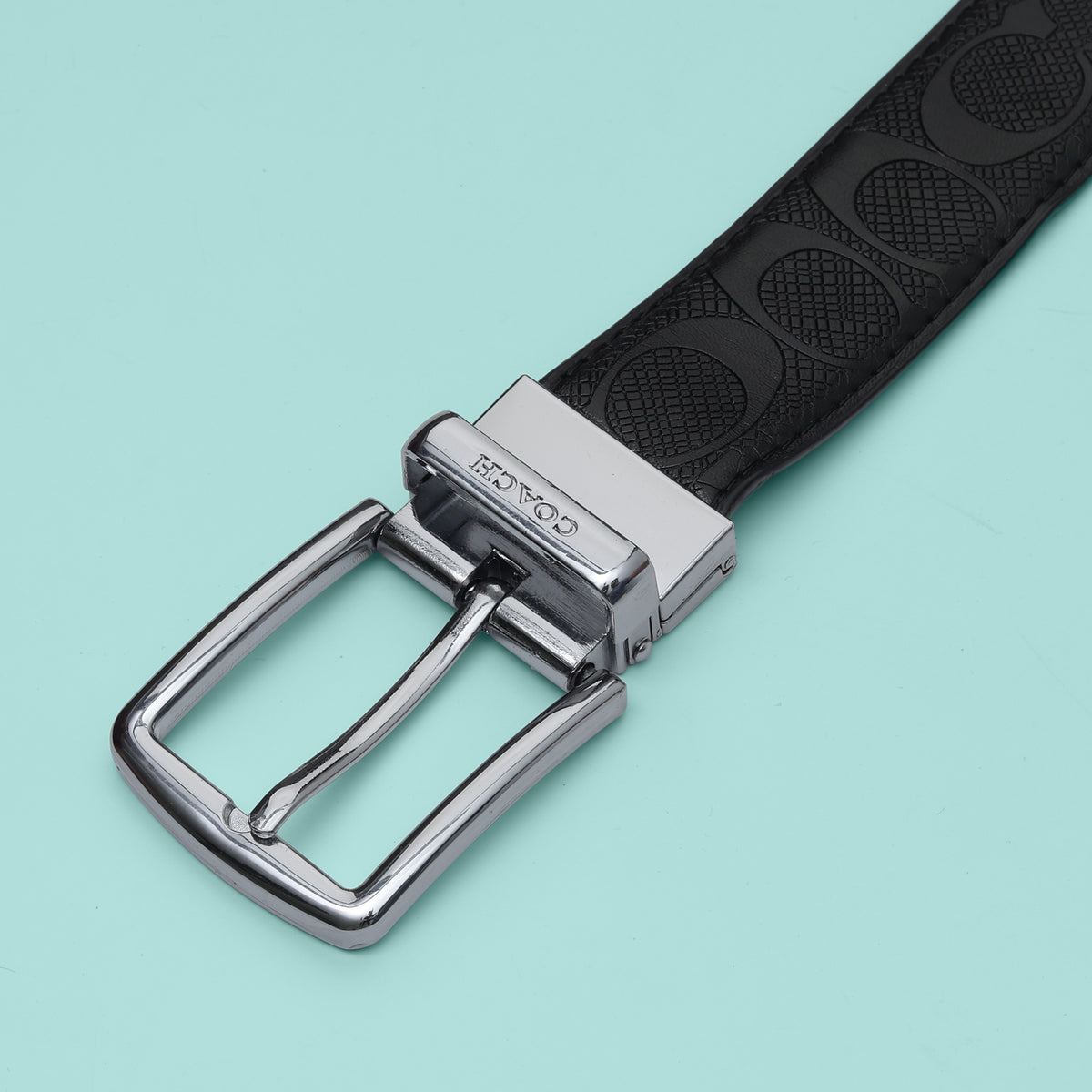 Onyx Embossed Silver Buckle Belt