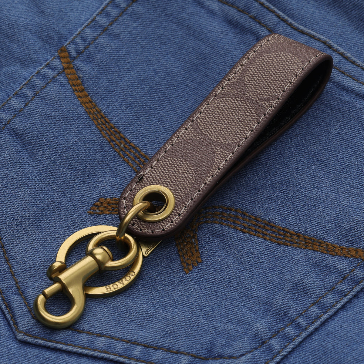 Taupe Heritage Signature Loop Keychain