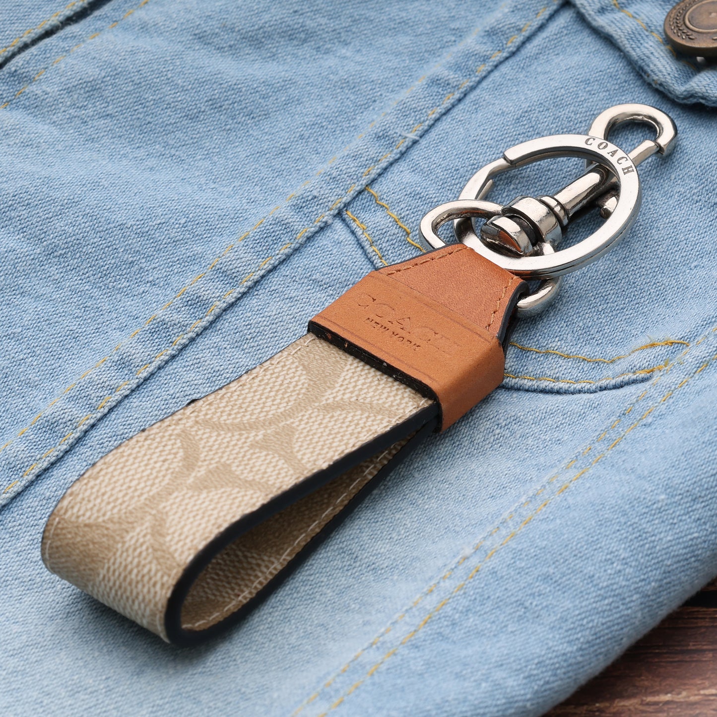 Tan Canvas Leather Keychain