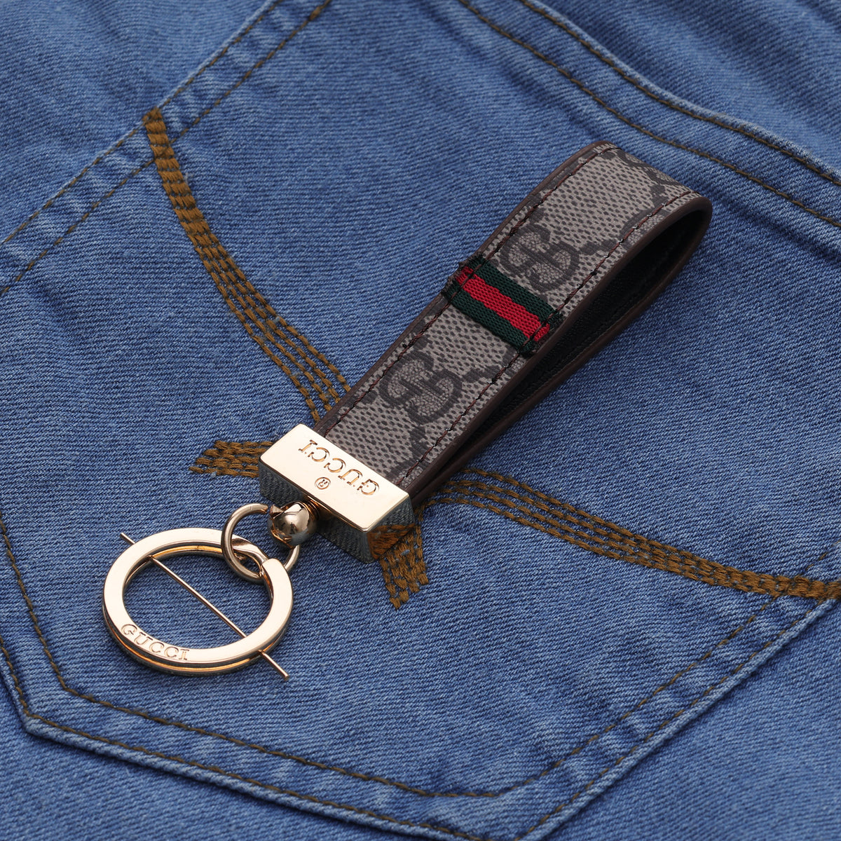 Mocha Stripe Loop Keychain