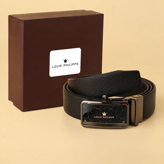 Philippe Reversible Black Leather Belt with marble  Buckle