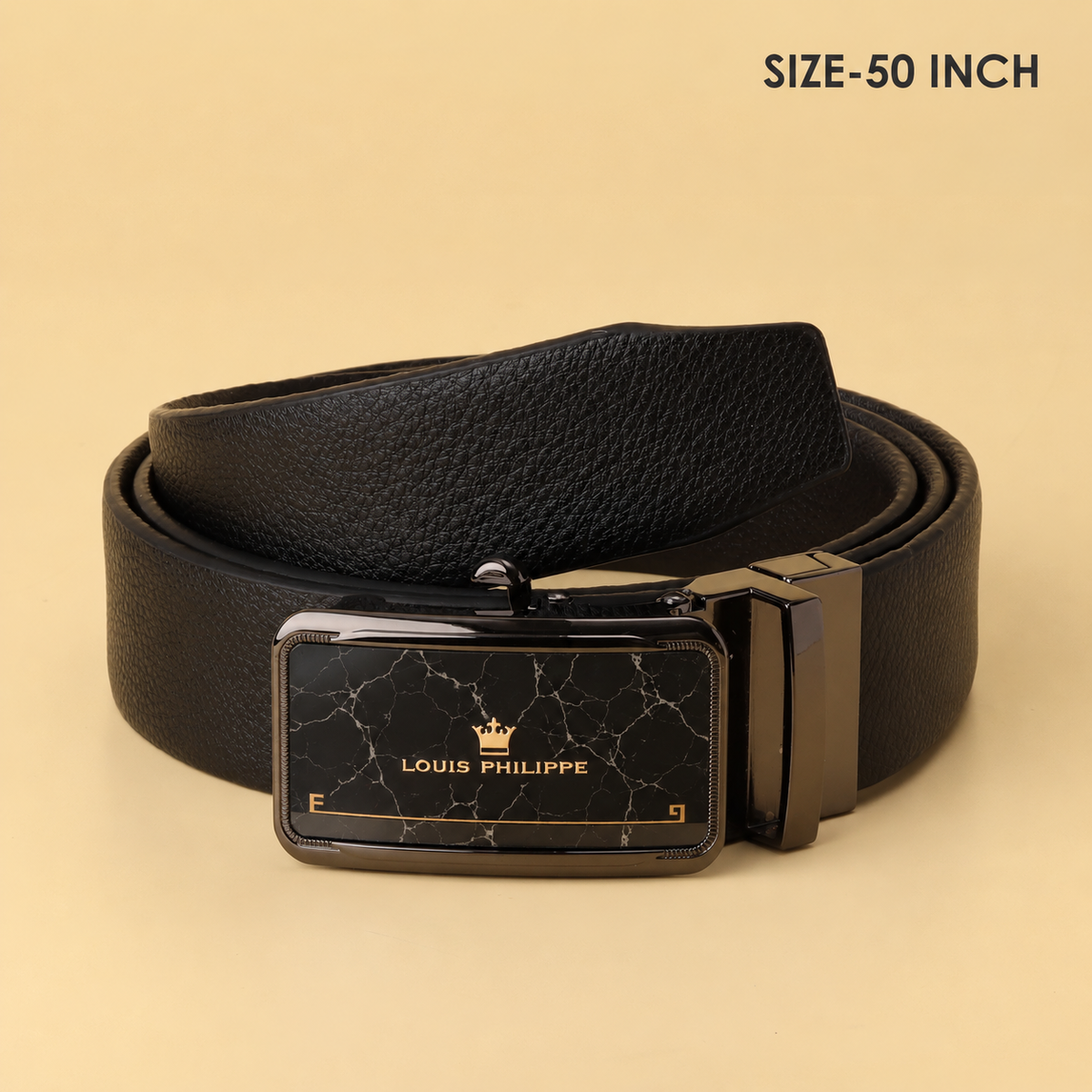 Philippe Reversible Black Leather Belt with marble  Buckle